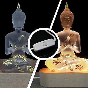 仏像デザイン LEDライト付き置物 Amazon.co.jp: Vimtrysd 仏像 LEDライトベース付き 7インチ 座っ